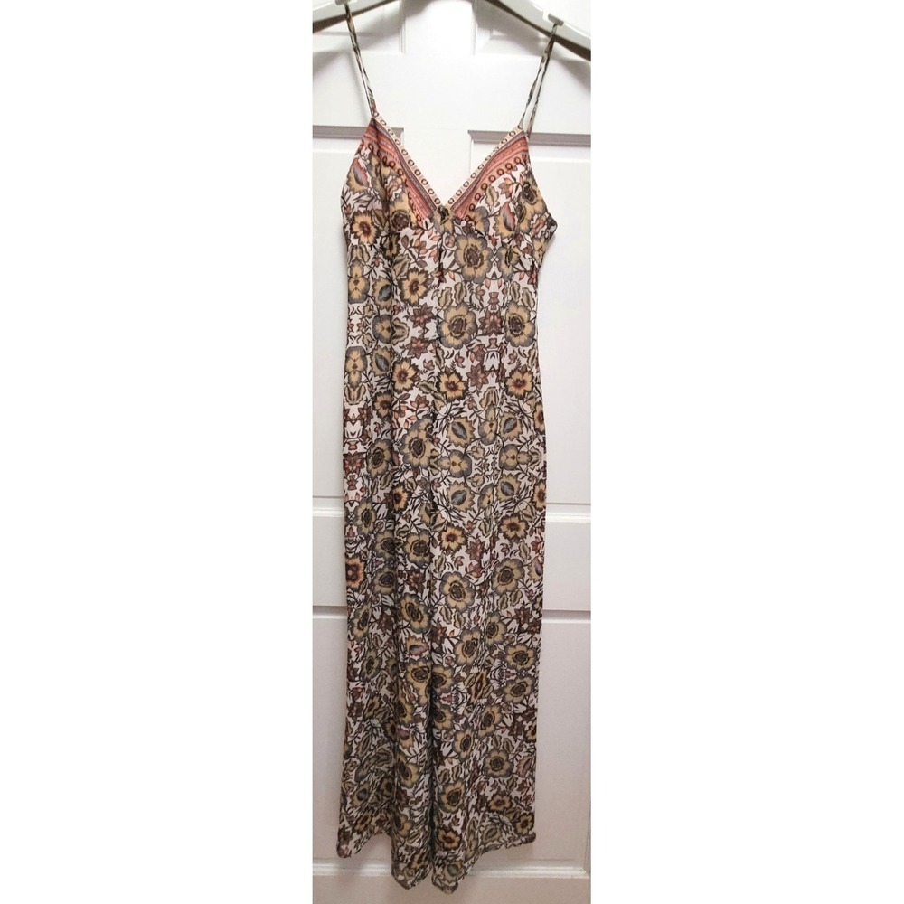 Guess Women's Floral Metallic Wide Leg Polyester Jumpsuit - Browns - Small